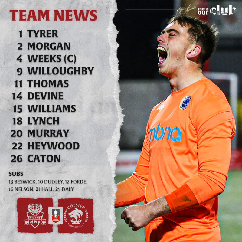 ChesterFC's tweet photo. 📋 Here's your #ChesterFC team news for tonight's FA Trophy tie at @FarsleyCelticFC.

#OurClub 🟡⚫️ #FARCFC