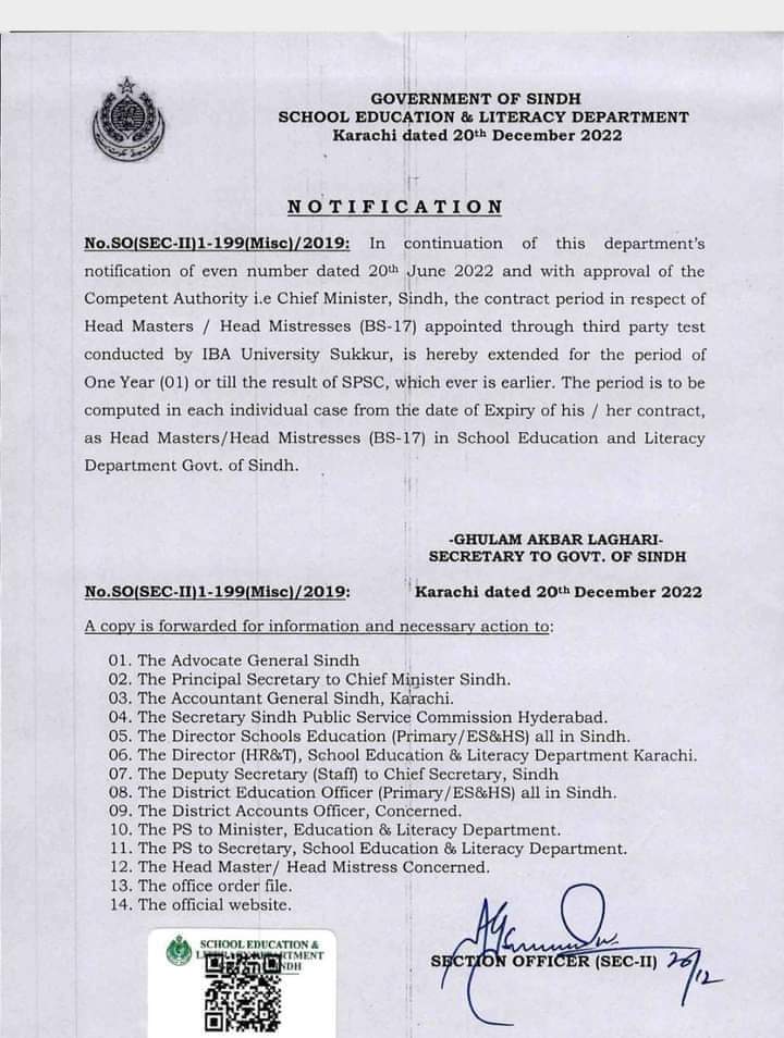 DeoHyd_Primary's tweet photo. #Congratulations IBA Head Teachers' Corner , the contract period in respect of Head Masters / Head Mistresses (BS-17) is hereby extended for the period of One Year.
#sardarshah #akbarleghari #IBA_HMs #SELD #Government_of_Sindh https://t.co/cBSXldPAJG