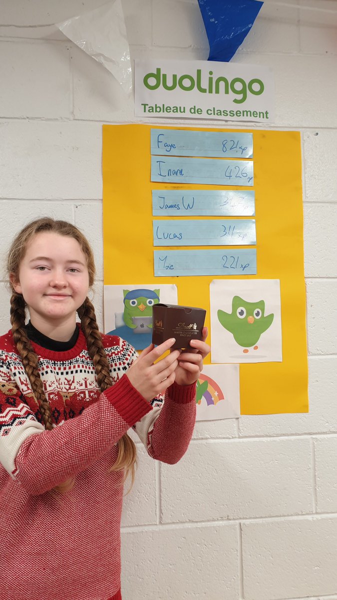 StDavidsSS's tweet image. First year French demonstrated what they have been learning on Duolingo using visual presentations today. Congratulations to Faye who won the leaderboard prize this term. #Digitalteachingandlearning