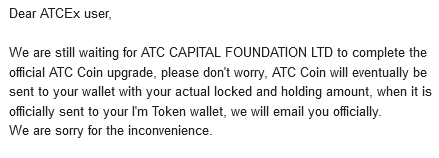 Atomic_Coin_Lab's tweet photo. 回答来ました
ATC CAPITAL FOUNDATION LTDがATCコインの正式なアップグレードを完了するのを待っています。
ATCコインは最終的にお客様の実際のロックと保有量でお客様のウォレットに送られますのでご安心ください。
正式にI'm Tokenウォレットに送られたら正式にメールでお知らせします。 https://t.co/CTTnWnl7ai