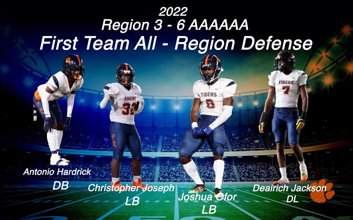 Congratulations to our Tigers 🐅  this year who made Region 3-6A 1st Team All Defense.. 

2023 LB <a href="/ChrisJoMLb3/">Chris Joseph</a> 
2023 LB @showtimeofor_23 
2023 DE @lildee1st 
2024 DB Ant "2"

"Trust the Process" #Tigernation