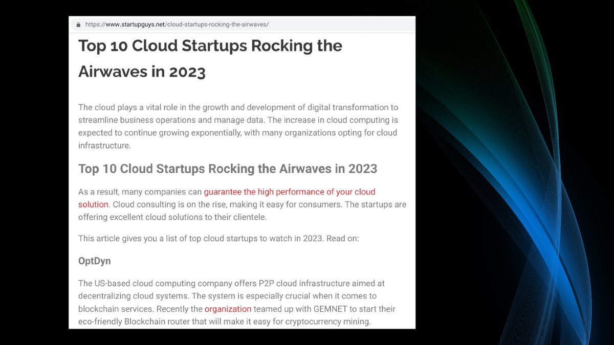 optdyn's tweet photo. Thank you Jeff Wiener and Team @Startupguysnet for featuring OptDyn first amongst the top cloud startups to watch in "Top 10 Cloud Startups Rocking the Airwaves in 2023"

https://t.co/4hOB6m5V0M https://t.co/XbVlm2djdo