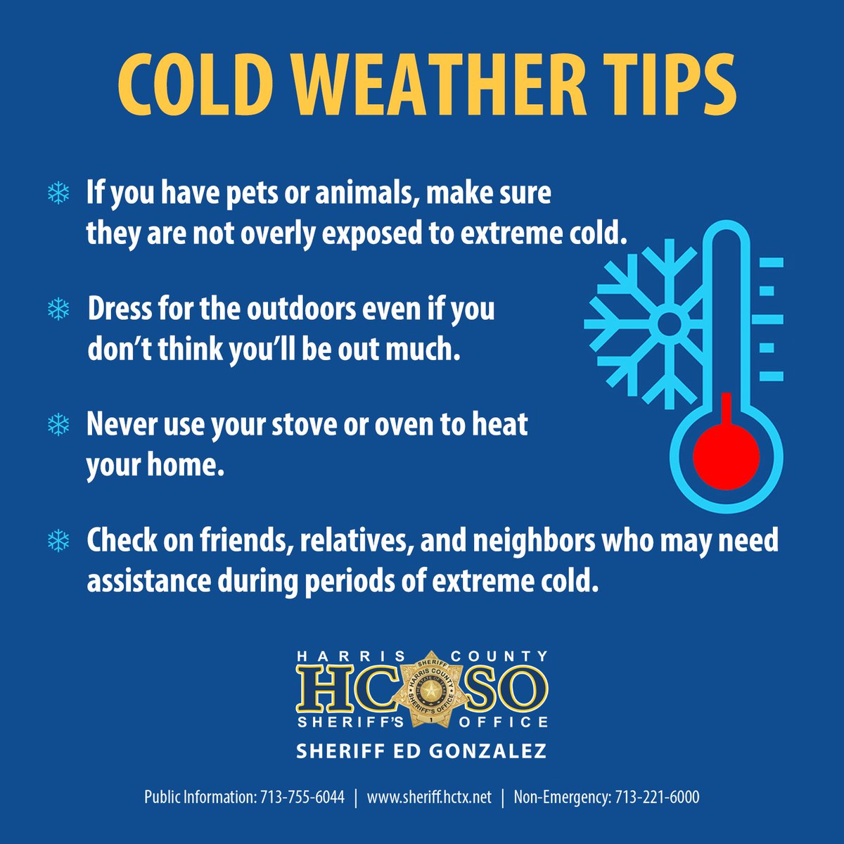 Be prepared before the severe weather strikes. Check out some helpful cold weather tips. 

Please stay informed. Here are some beneficial handles during extreme weather events: <a href="/NWSHouston/">NWS Houston</a>, <a href="/ReadyHarris/">Office of Homeland Security & Emergency Management</a> and <a href="/houstontranstar/">Houston TranStar</a> #hounews #houwx