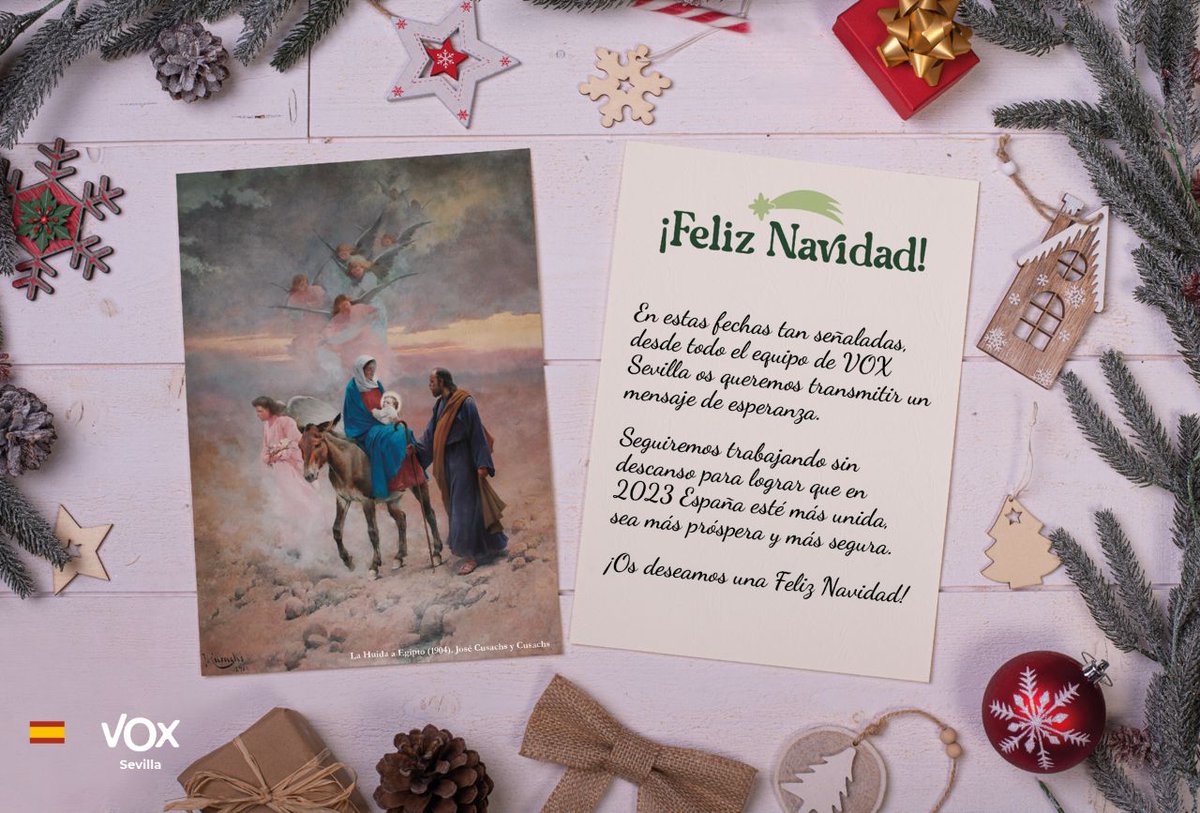 vox_san's tweet photo. ✨🎄🎀 En estas fechas tan señaladas, desde todo el equipo de VOX La Rinconada os queremos transmitir un mensaje de esperanza.

Seguiremos trabajando sin descanso para lograr que en 2023 España esté más unida, sea más próspera y más segura.

¡Os deseamos una FELIZ NAVIDAD! https://t.co/tQmXq0hqIV