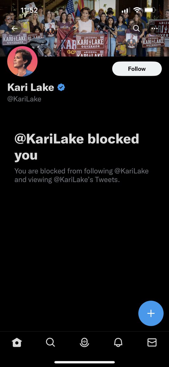 trevor280's tweet photo. @KariLakeWarRoom @katiehobbs Look what happens when you disagree with #filterface. My first tier-one blocking. 😎 https://t.co/XXvBZUsnxQ