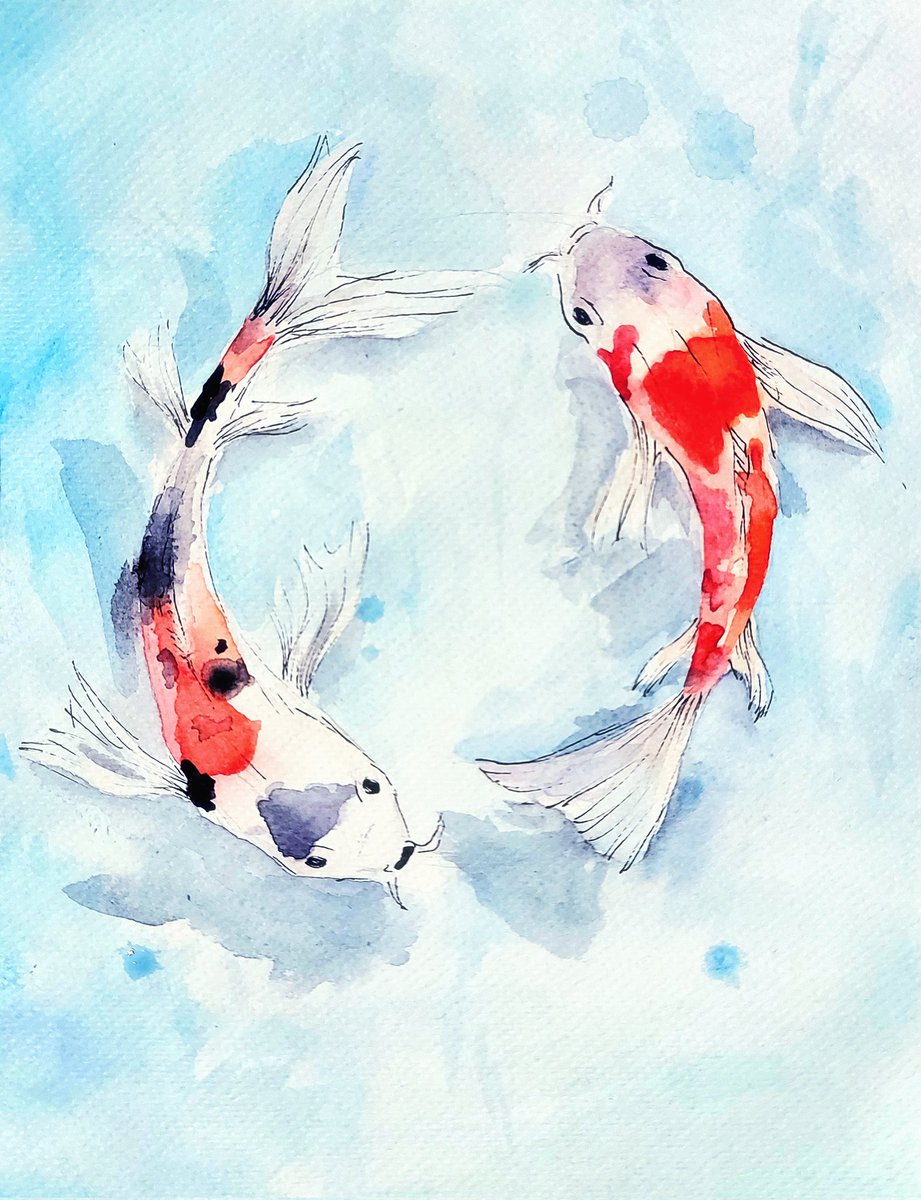 ShinyMarkhyuck's tweet photo. I finally did some watercolour work again :) 
Always wanted to do Koi because they're just so fascinating and beautiful! https://t.co/tYKSk4QDUM