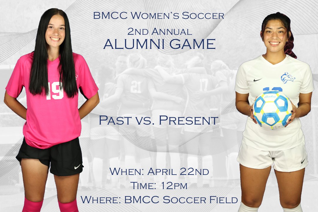 SoccerBmcc's tweet photo. ALUMNI GAME! Counting down the days till we see our alumni again! April 22nd will be a fun day for everyone! Alumni interested in playing can contact Coach Hillmick at jhillmick@bluecc.edu or via text. #RunWithThePack https://t.co/CHYGXXEwSC