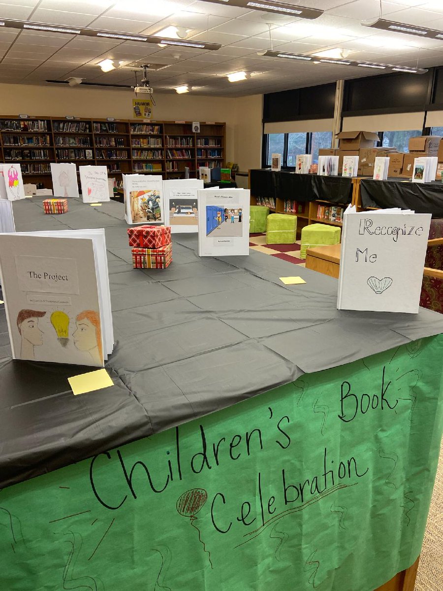 Mrs. Pickford, 7th grade English teacher at Oregon Middle School, created picture books with her students. She hosted a Children's Book Celebration to honor all her authors!