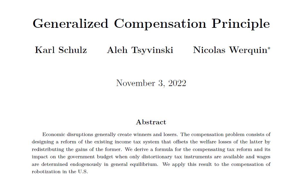 EconTheory's tweet photo. How to design a tax reform that compensates the welfare losses from economic disruptions, when the only available policy tools are distortionary income taxes, and wages are determined in general equilibrium? https://t.co/i4DqwPWYyr https://t.co/rG0MaVokJ0