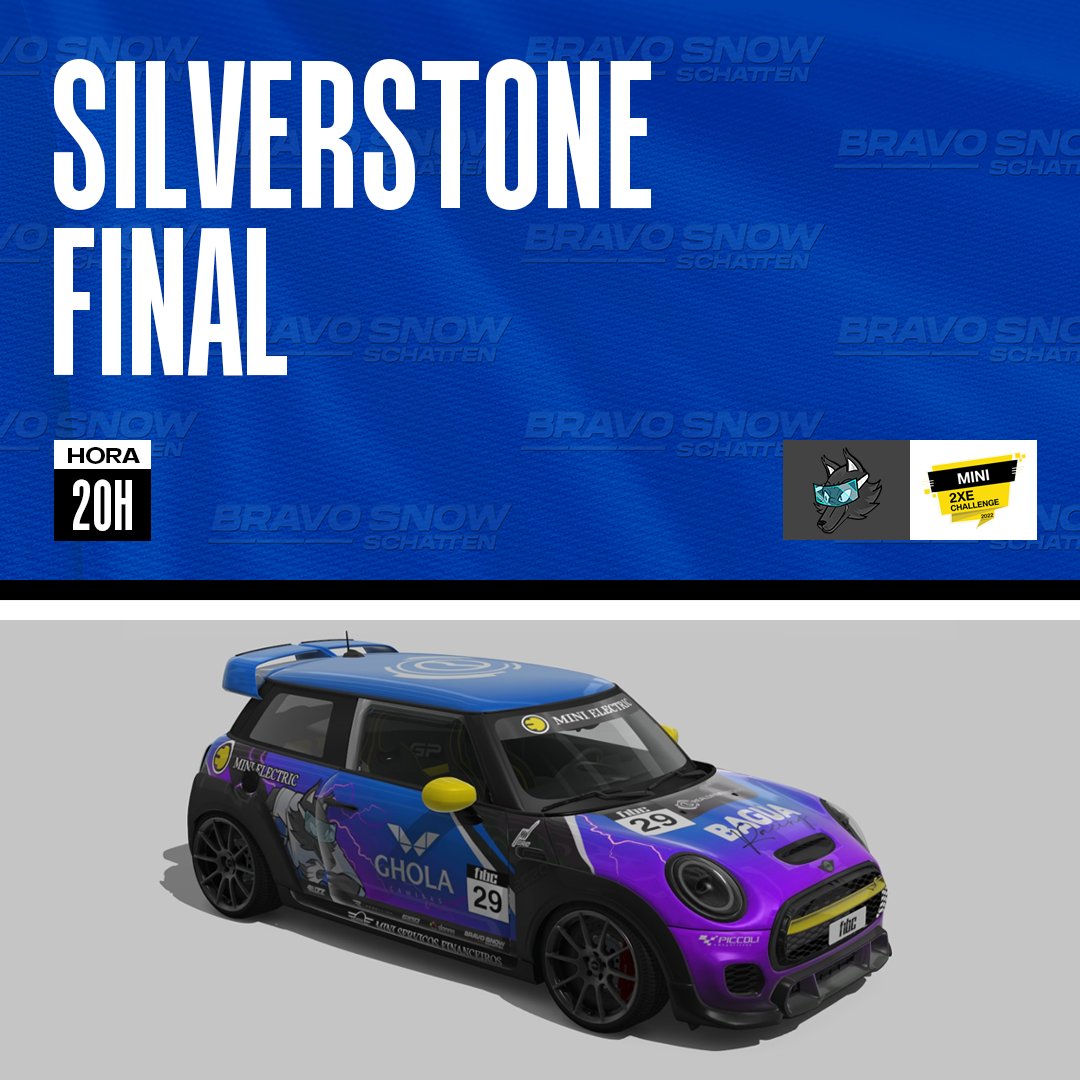 BravoSnowBR's tweet photo. Hoje teremos a última etapa da MINI 2xE-Challenge da @f1bcesports em Silverstone! 🇬🇧

🐺@fast_gordinho e Guilherme Moresco
🕒 20h
📺 https://t.co/evjPA5D3pD

#GOSNOW #simracing #esports https://t.co/9iBUuPqROQ