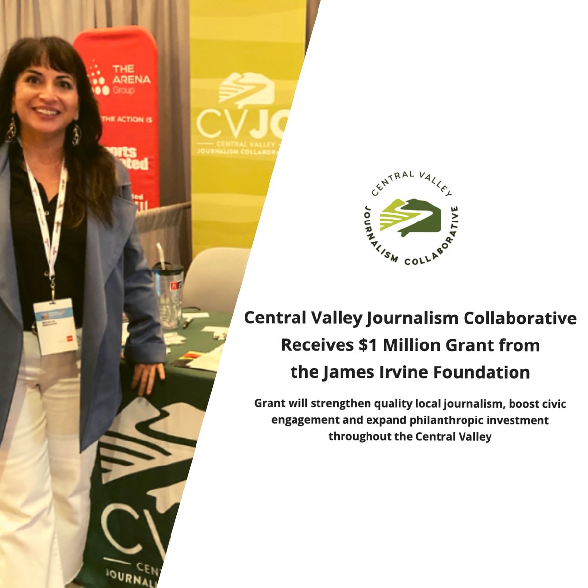 cv_journalism's tweet photo. We are excited to share some exciting news! #CVJC has been selected to receive a $1 million dollar grant from @IrvineFdn!
We are honored they support our vision of building up the journalism ecosystem here in the Central Valley. Read our press release: https://t.co/JACVX6KkBJ https://t.co/ZO0JzvYYvl