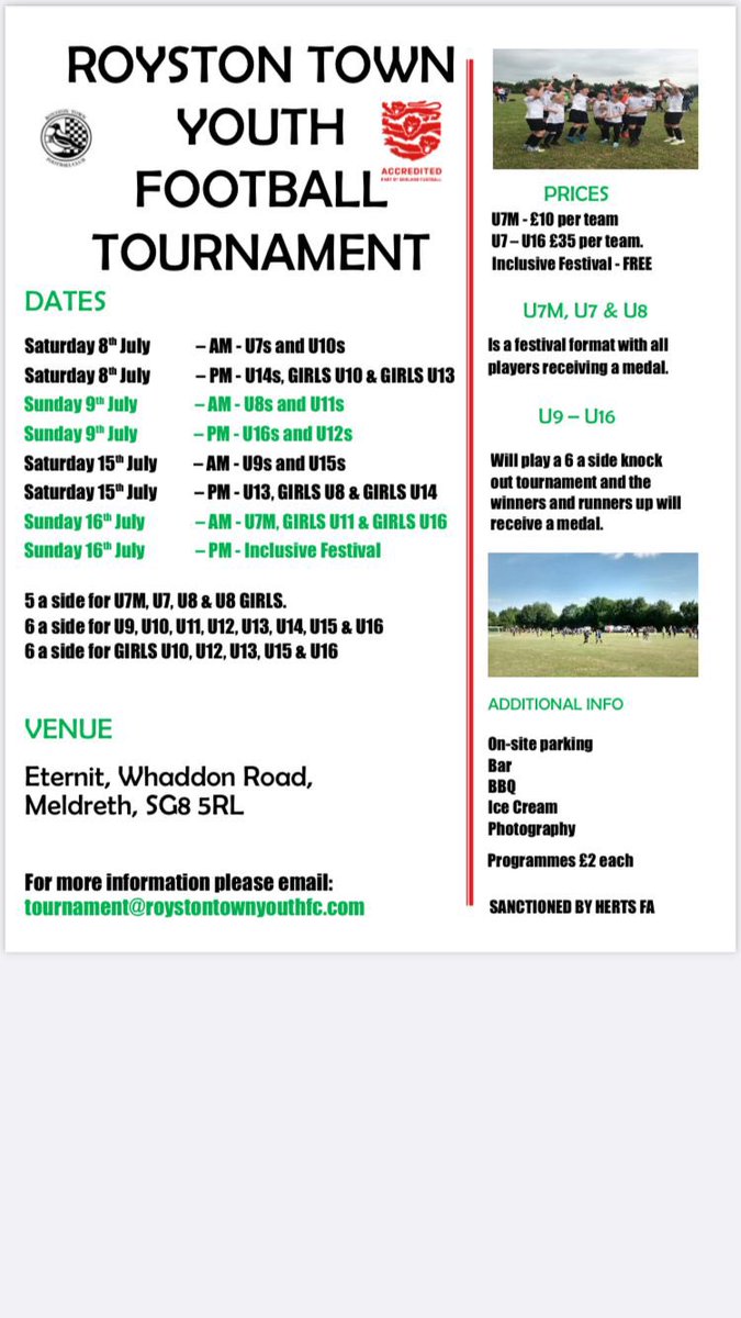 ‼️SAVE THE DATE - TOURNAMENT NEWS‼️

Our entry link will go live early in the new year, please email tournament@roystontownyouthfc.com should you wish to be added to the list to receive the link before it appears on social media ⚽️

#CROWS
#RTYTournament2023 

Pls RT