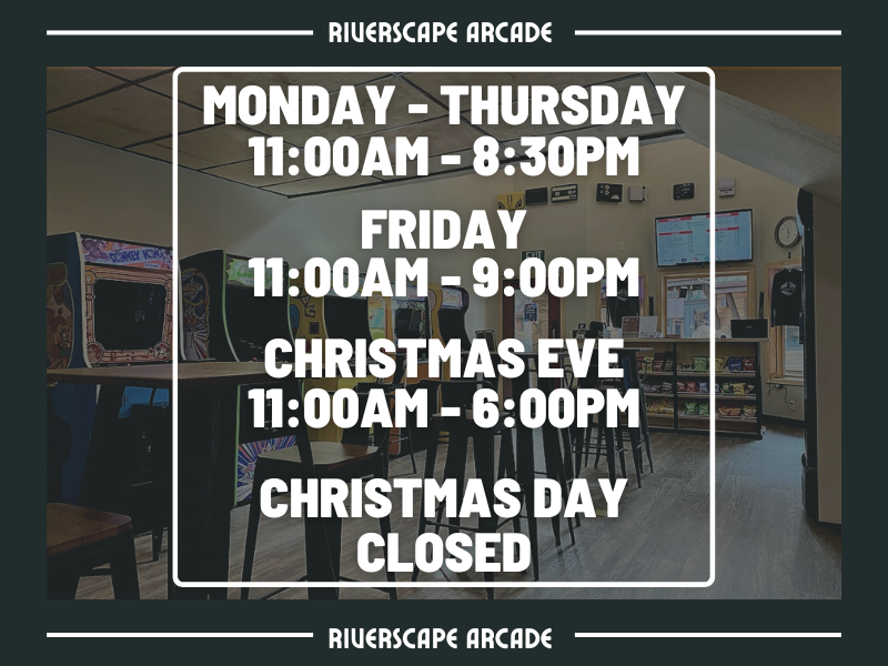 SunriverArcade's tweet photo. Check out our holiday hours this week and plan a visit for some classic games! #threeriversoregon #bendoregon #sunrivervacation #sunriverlife #retroarcade #retro80sarcade #thevillageatsunriver #classicarcade #thingstodoinbend #80sarcade #retrogaming #sunriveroregon https://t.co/NTtjDfvFYh