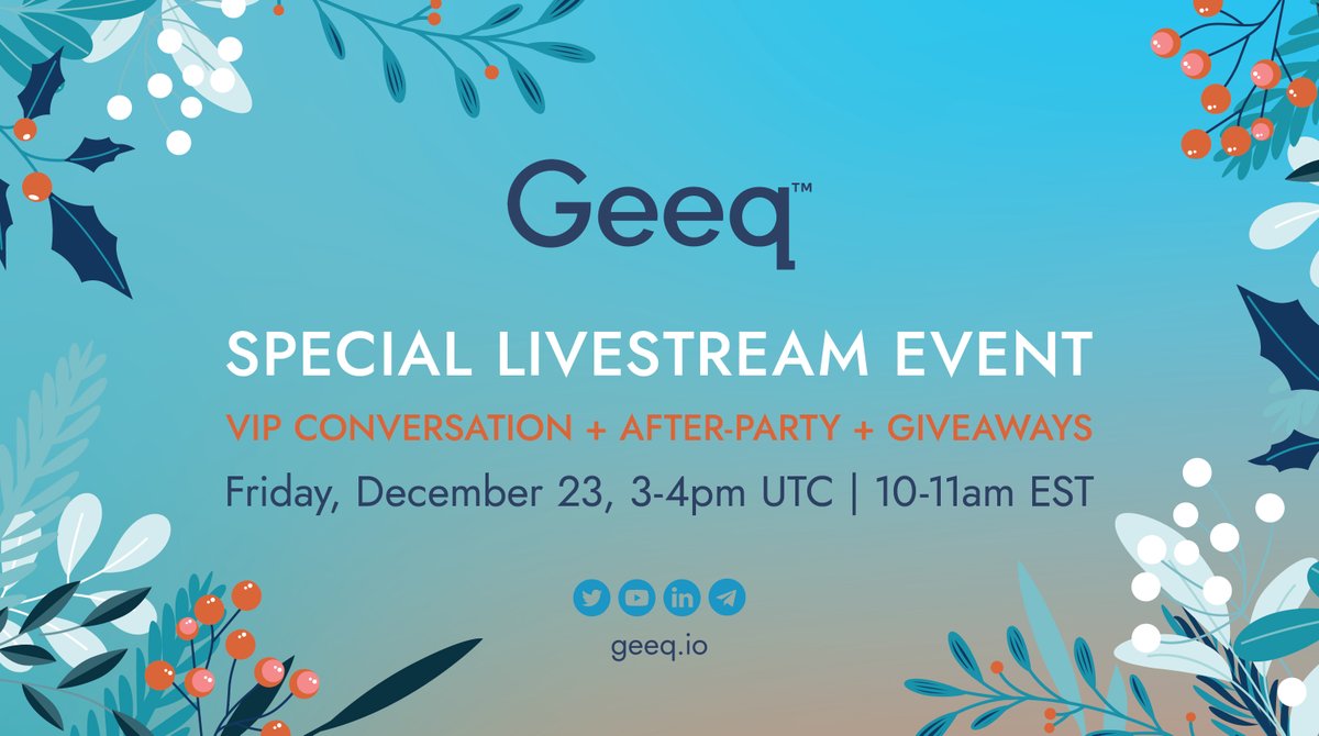 GeeqOfficial's tweet photo. โ๏ธNow updated with the link for Friday's livestream!
๐ฆ https://t.co/NprMnGMxgK
๐ Merry Geeq-i-ness!
#Geeq #blockchain #Rowbot #ML #NoCode
#enterprise #HolidayCheer https://t.co/rxMQJjZOUE