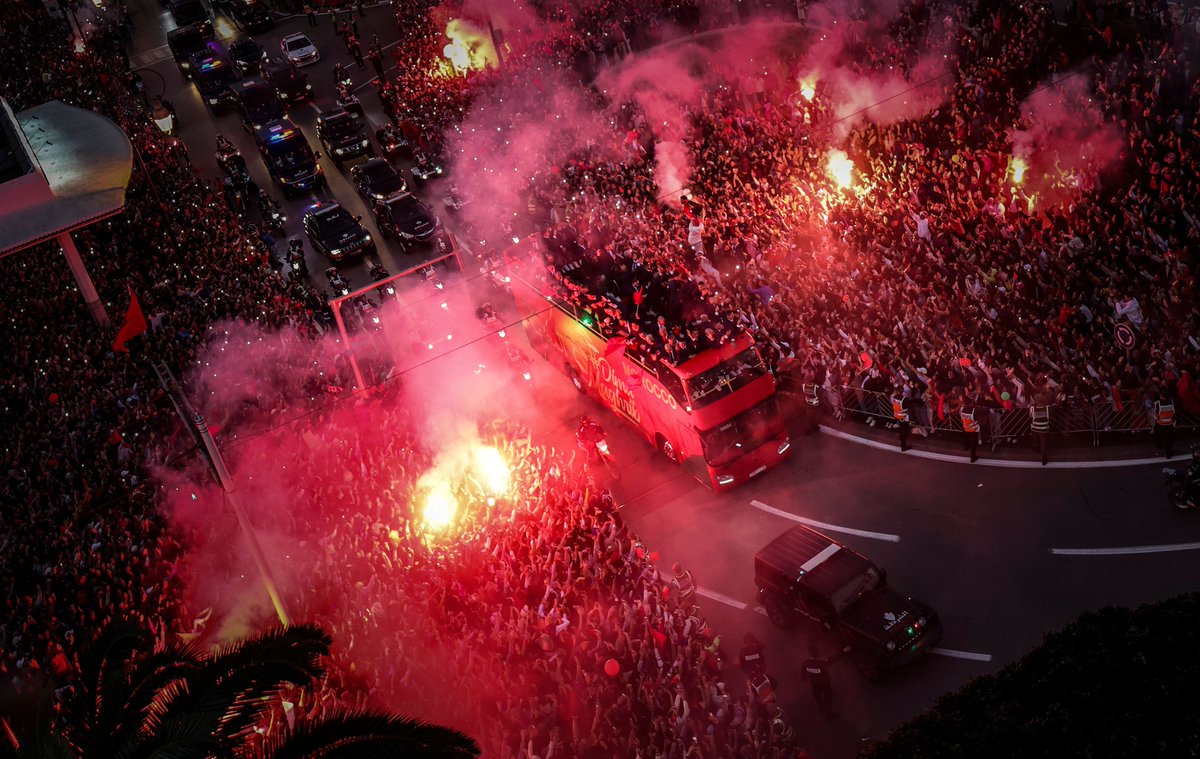 JacobsBen's tweet photo. Morocco's return to Rabat after reaching the World Cup semi-final was special. Now fans have the Club World Cup to look forward to in February. 🧨��🇦 https://t.co/y3JOZShv5J