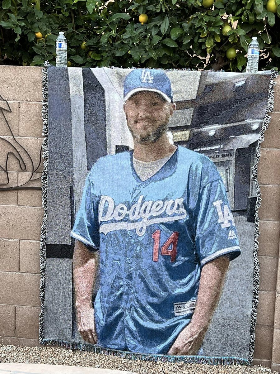DodgersBro's tweet photo. Hey Everyone,  This is Casey Mike's wife.  I was locked out of everything the day after his memorial. I let his phone battery die, and its like it was set to auto destruct or something. I cant get it to turn back on, and neither can Tmobile. Blanket his friend had made for me https://t.co/2tbQZtSlZE