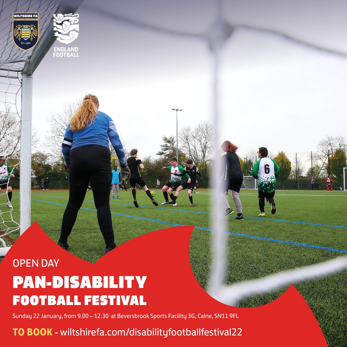WiltsCountyFA's tweet photo. ⚽️Join our Pan-Disability Football Festival open day!

📅Sunday 22 January
⏰9.00 – 12.30
📍Beversbrook Sports Facility 3G
😀Various age groups

Register now 
➡️ https://t.co/bO3oDW4P2j

#WiltshireFootball #AbilityCounts #PanDisabilityFootball https://t.co/f8DR8JNBRe