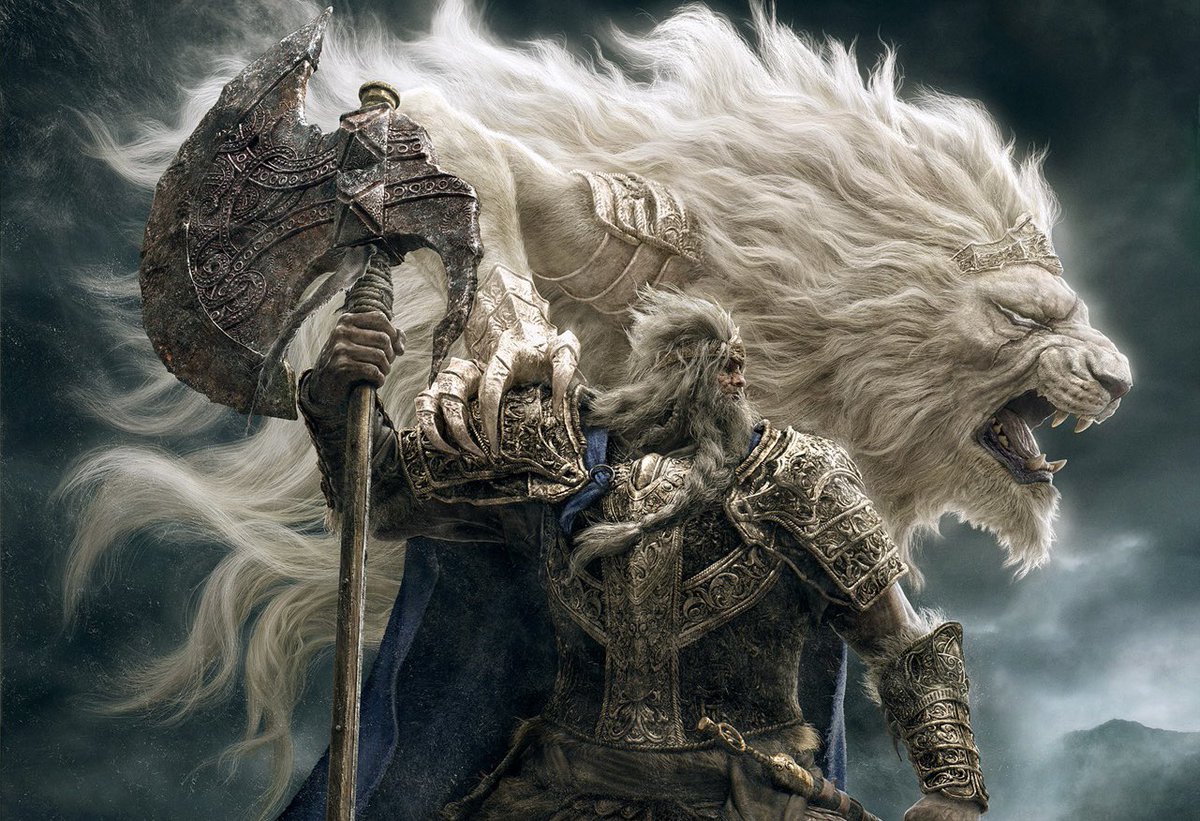 Generalmtntime's tweet photo. Godfrey was Queen Marika's first consort, and the first Elden Lord. Before earning this title however, he was known as Hoarah Loux, a bloodthirsty warrior. He took the spectral lion Serosh upon his back after committing to his role as a Lord in order to suppress his violent urges https://t.co/MVatQPJalP