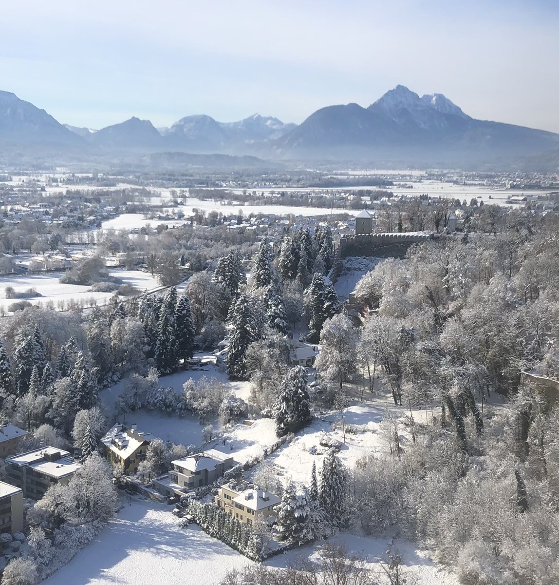 From Salzburg, Austria: a view from the Fortress. The castle contains the track of one of the oldest operational cable railways in the world, the Reisszug. This was operational as early as 1500. The current Festungsbahn funicular railway was built at the castle in 1892.