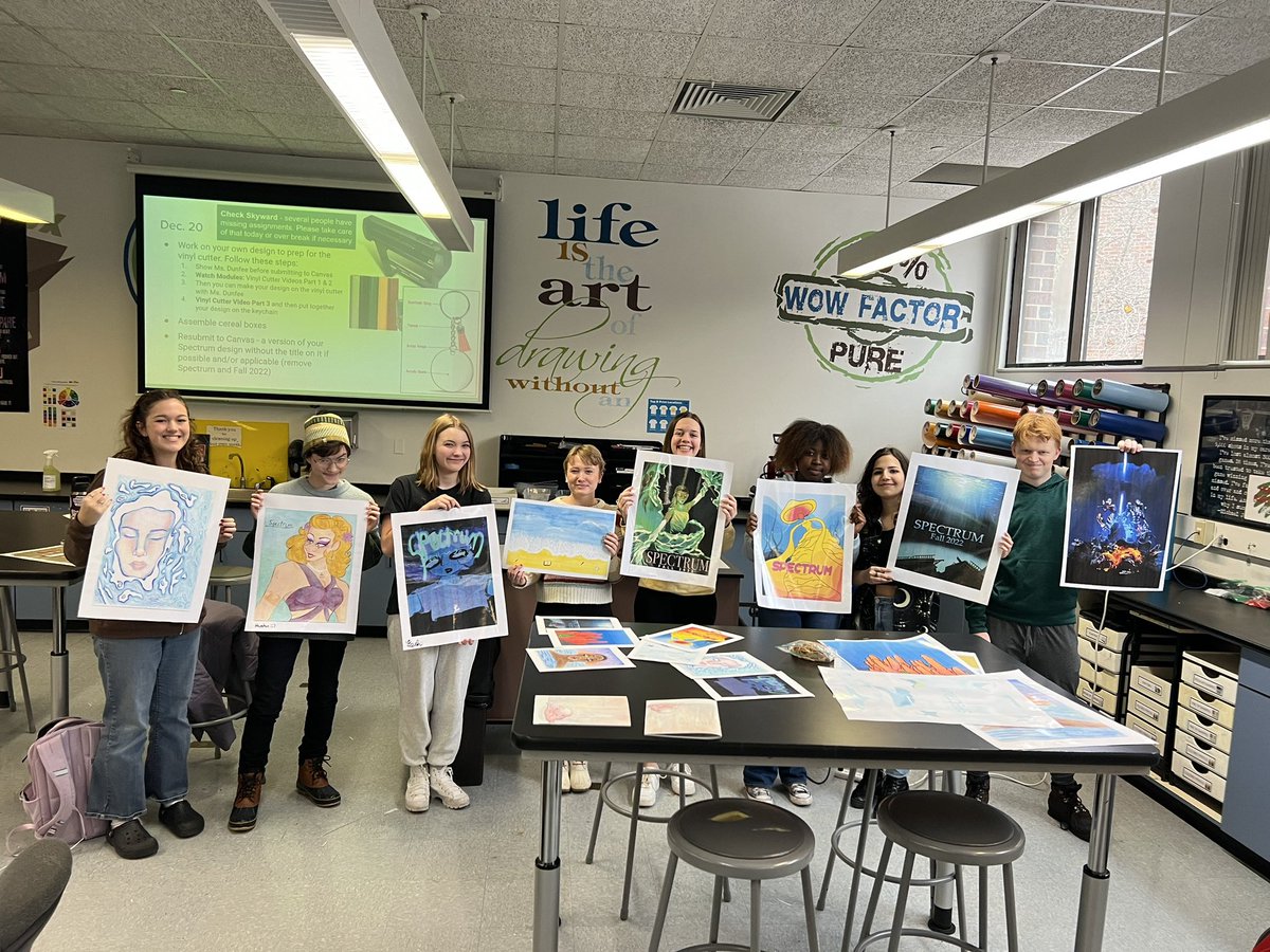 Exciting day in advanced digital design class!! Thank you to Miss Armstrong and <a href="/SpectrumPenn/">Penn Spectrum</a> for printing our cover designs in poster size! We loved seeing our designs come to life 🖌️🎨 <a href="/PennPride365/">Penn High School</a> (posted with student permission)