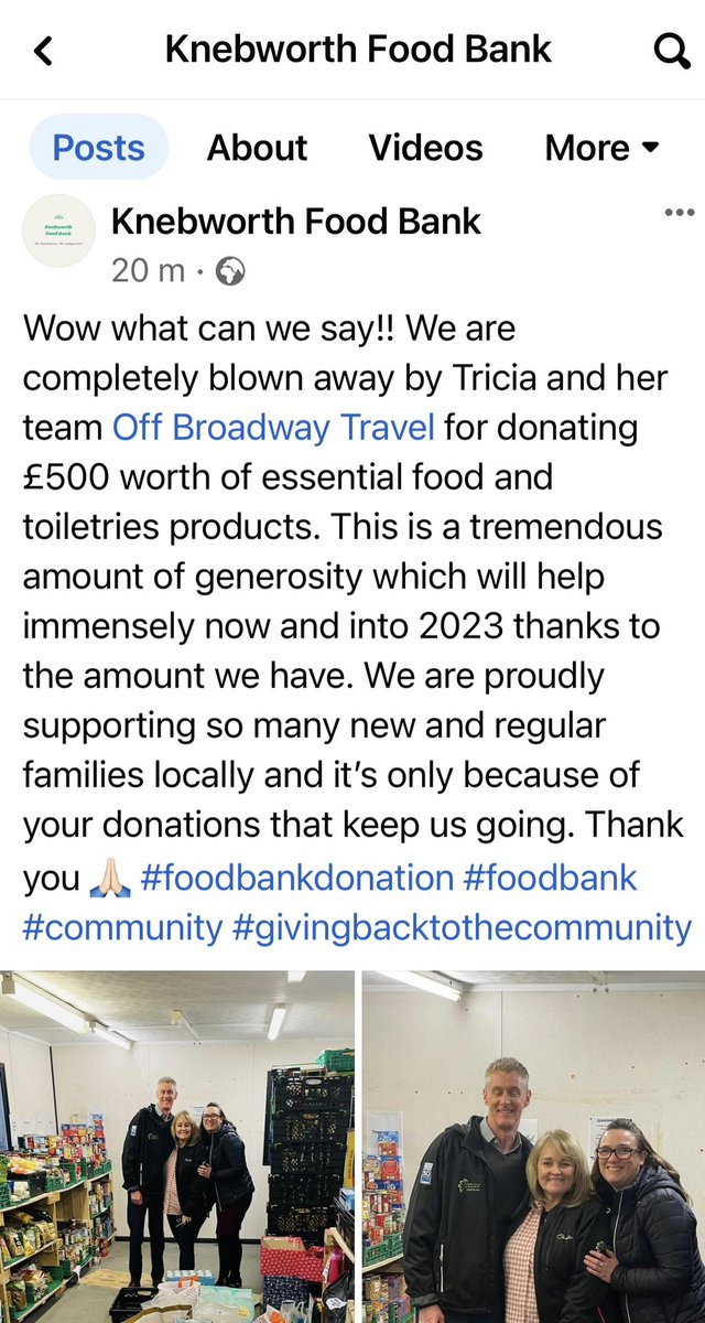 OffBroadwaytvl's tweet photo. Today we donated £500 worth of food and toiletries to Knebworth Foodbank. Darren is inspirational, amazing to set this up locally. We are very proud to be able to help make a tiny difference. #offbroadwaytravel #knebworth #welwyn #makeadifference #BeKind https://t.co/5LsipxNnJ6