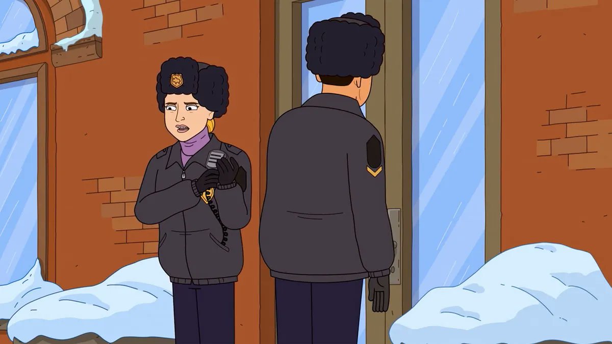 CornerGas's tweet photo. QUICK QUIZ: What materials did Wanda use to decorate the DRPD's car? Bonus points for guessing how many bottles of #GooGone it will take to remove all that s*%t.
#CornerGasAnimated
#ChristmasIsComing #CraveTV #FREEVEE https://t.co/WXKckWlcwR