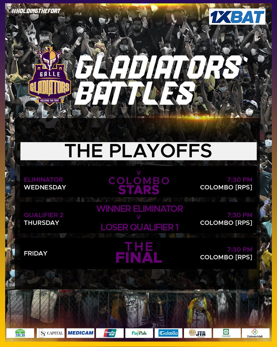 GalleGladiators's tweet photo. ⚡️The battle of the playoffs is about to begin! 🍿 @LPLT20 

💭 Let your predictions begin as well!!

#HoldingTheFort #GallaGalla #GGvCS #DamSenawa https://t.co/tYySSCw9zt