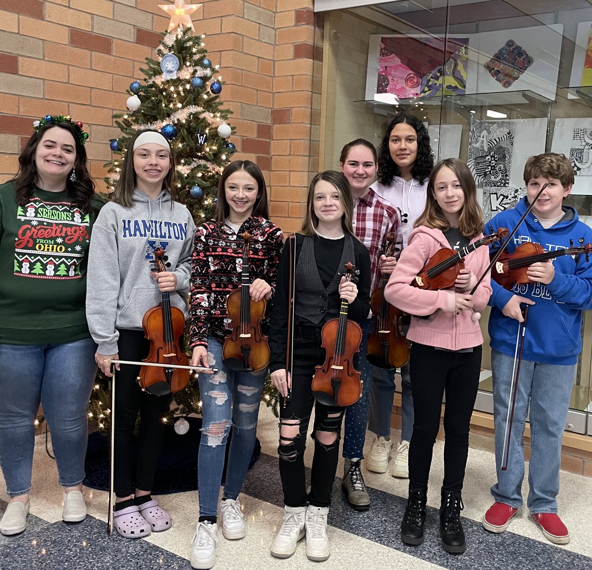 A great group of students this morning volunteered their morning to play Christmas carols for the WMS office staff and students as they started their day! <a href="/HCSD_Fine_Arts/">Hamilton Fine Arts</a> @WMPrincipalHCSD <a href="/Hamilton_CSD/">Hamilton City School District</a>