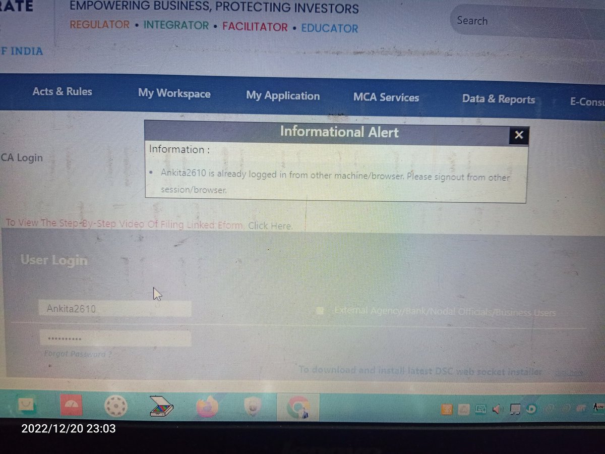 FCSRASUSHARMA's tweet photo. @MCA21India pls lookinto all the comments pic. All of these have time when it was clicked. Mca is saying if we will not do anything after logging upon website for 15 minutes, it will logout automatically. Then what is this, I am not able yo fill incorporation form due to this https://t.co/5XSuQ2k6ME