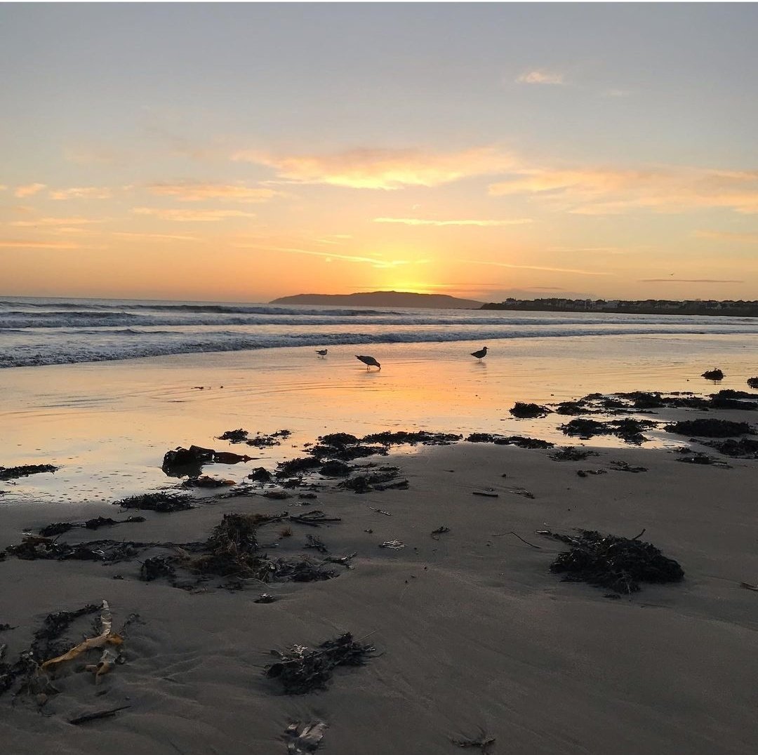 North beach strolls at sunrise from behind Lambay Island😍 #Rush #Lambay #Lambayisland #northbeach 
📸KarenHumphreys