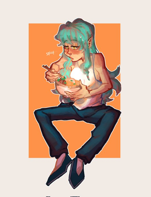 Sushi3c7 - 1 pic. Following in my footsteps, my sleepy girl Relicel will continue to try and regret eating spicy foods! 2 pieces of artwork I commissioned from @l1ck0 https://t.co/tddrxXoiLT