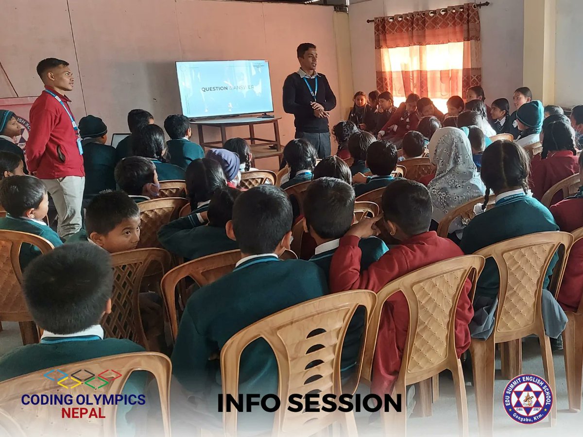 SusanDangol15's tweet image. Info Session!
We successfully conducted an info session at Edu Summit Secondary School on December 19, 2022. Hundreds of students got opportunity to get awareness about Coding Education from this session.
#codingolympicsnepal #codingskill #communitybuilders