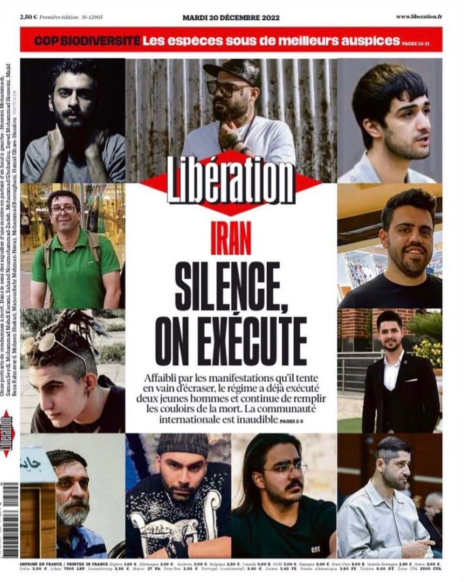 DEUX manifestants exécutés à l’issue de simulacres de procès. NEUF autres dans le couloir de la mort. TRENTE-NEUF qui pourraient être condamnés à la peine capitale. #Iran #MahsaAmini