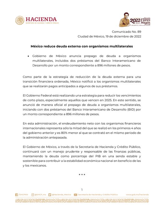 DiodoroGodinez's tweet photo. @EdySmol @CONAPRED México reduce deuda externa con organismos multilaterales.
https://t.co/LaiN2WccZa https://t.co/1aOk53JLCV