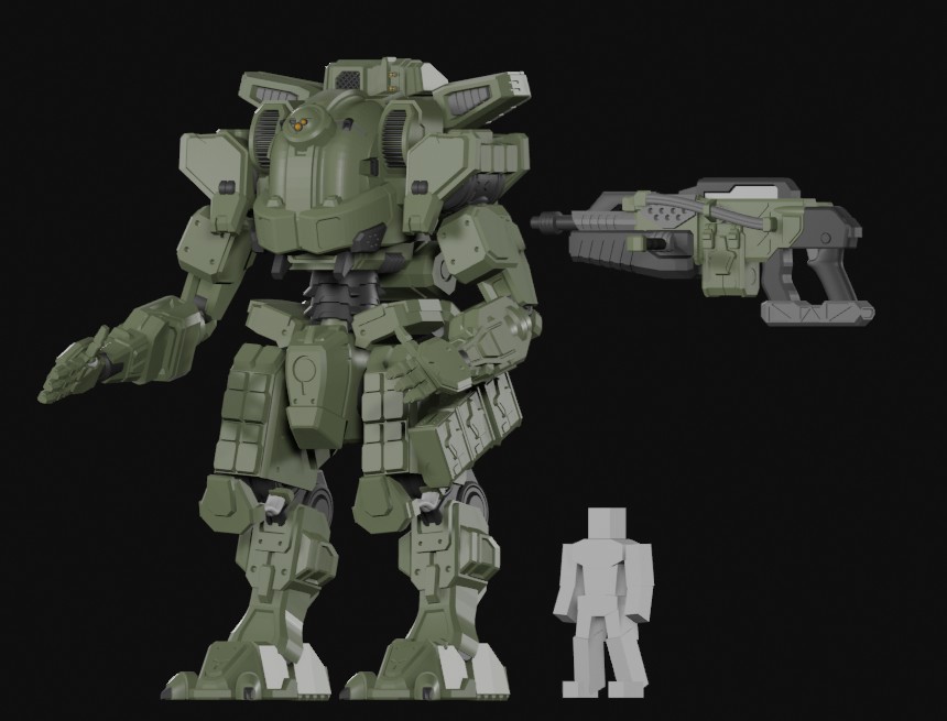 Crackerbox227's tweet photo. For a limited time, pick up the digital Sky Chaser Pathfinder Mk I pilotable combat robot for 25% off. This is the first of my 28mm scale line of Mechs coming through Hardware Studios. #GammaWolves #Battletech #Mecha #Gundam #Titanfall  
https://t.co/1KkB3jBRPI 150% scale print https://t.co/SJ3ECwUii4