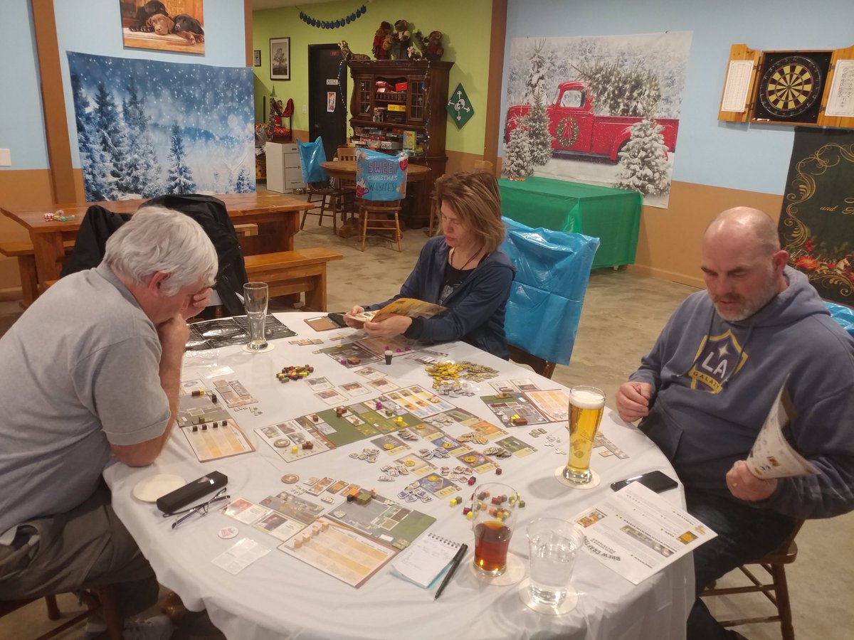 BoardGameBloke's tweet photo. Brew Crafters. A #boardgame about brewing #craftbeer. We played in a brewery. Seemed apt. Worker placement &amp; resource collection mechanics. Thematic especially adding extra hops to beers. We enjoyed the gameplay🍺🍻
Clank Catacombs was also played
Monday night #VCSBG #boardgames https://t.co/GmPT4gu2GW