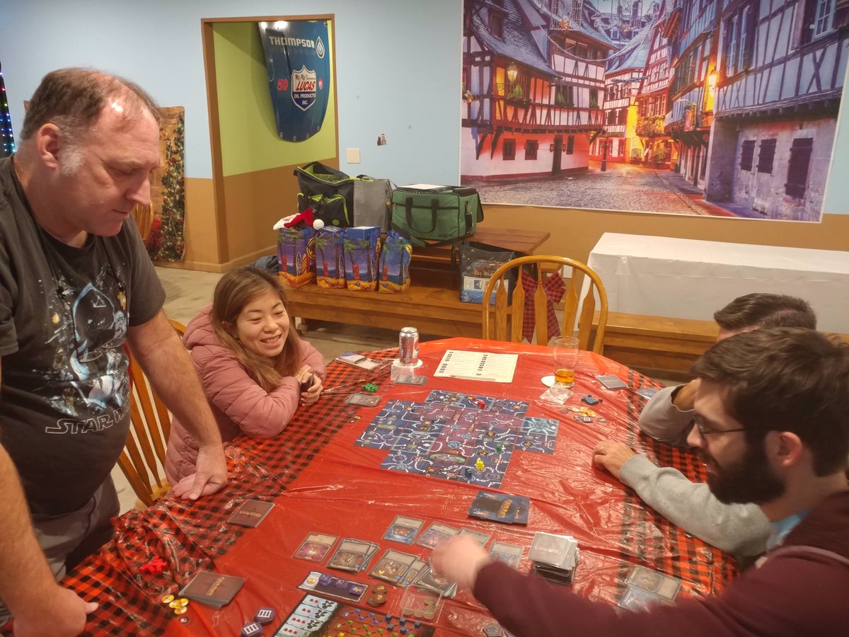 BoardGameBloke's tweet photo. Brew Crafters. A #boardgame about brewing #craftbeer. We played in a brewery. Seemed apt. Worker placement &amp; resource collection mechanics. Thematic especially adding extra hops to beers. We enjoyed the gameplay🍺🍻
Clank Catacombs was also played
Monday night #VCSBG #boardgames https://t.co/GmPT4gu2GW
