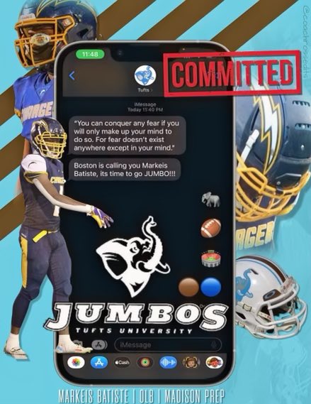 2Markeis's tweet photo. Excited To Announce That I Am Committing To Tufts University Special Thanks To My Family,Friends,Teammates,&amp; Coaches For All The Love and Support #GeauxBeauxs #JumBeauxs🐘 @ChargersOline @allofasutton1 @bigfav504 @Coach_Kenn @CoachCivs @CoachJMann919 https://t.co/80OGeDGvUd