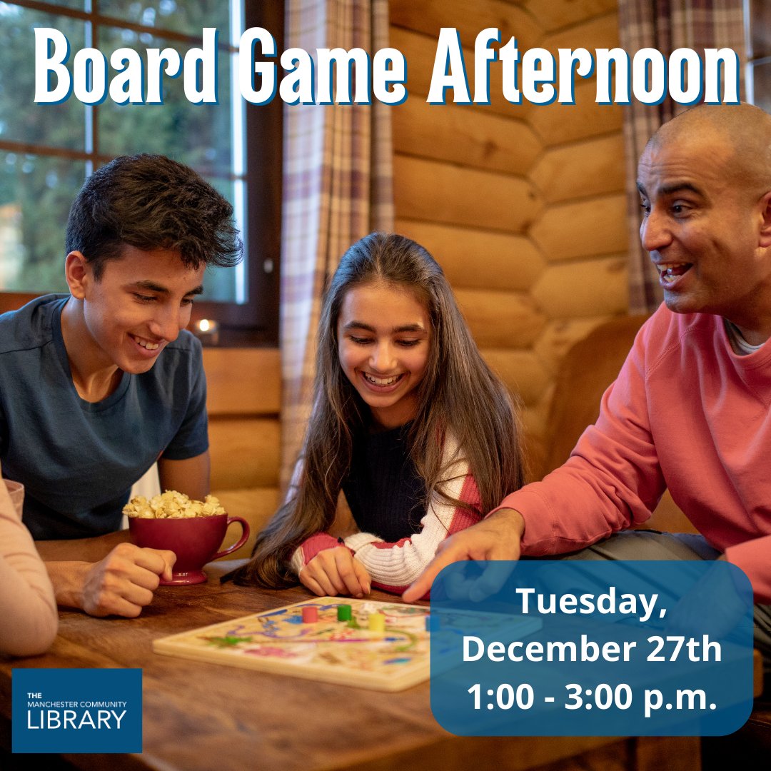 manchestervtLIB's tweet photo. NEXT TUESDAY at 1 PM! School’s been out for a few days and now what should you do?  Why be bored?  Come to the Library for a board game afternoon and spend some time with friends in the warmth of the YA Loft. https://t.co/E3krbQzXib

#MCLVT #ManchesterVT #BoardGames #WinterBreak https://t.co/KtwoqETB4k
