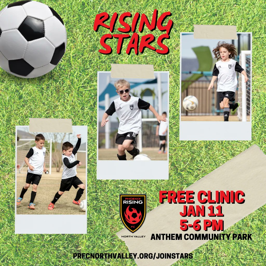 Come see what the Rising Stars are all about at our FREE clinic. Boys and girls born in 2016 and 2017. 
🔗 to register: buff.ly/3VaRGwX  #prfcnv #soccer #youthsoccer #azsoccer #anthemsoccer #clinic