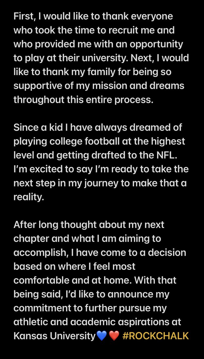 5100keys's tweet photo. Committed to @KU_Football … ready to work🤝🏾💙 #RockChalk https://t.co/FtyTGOmfSU
