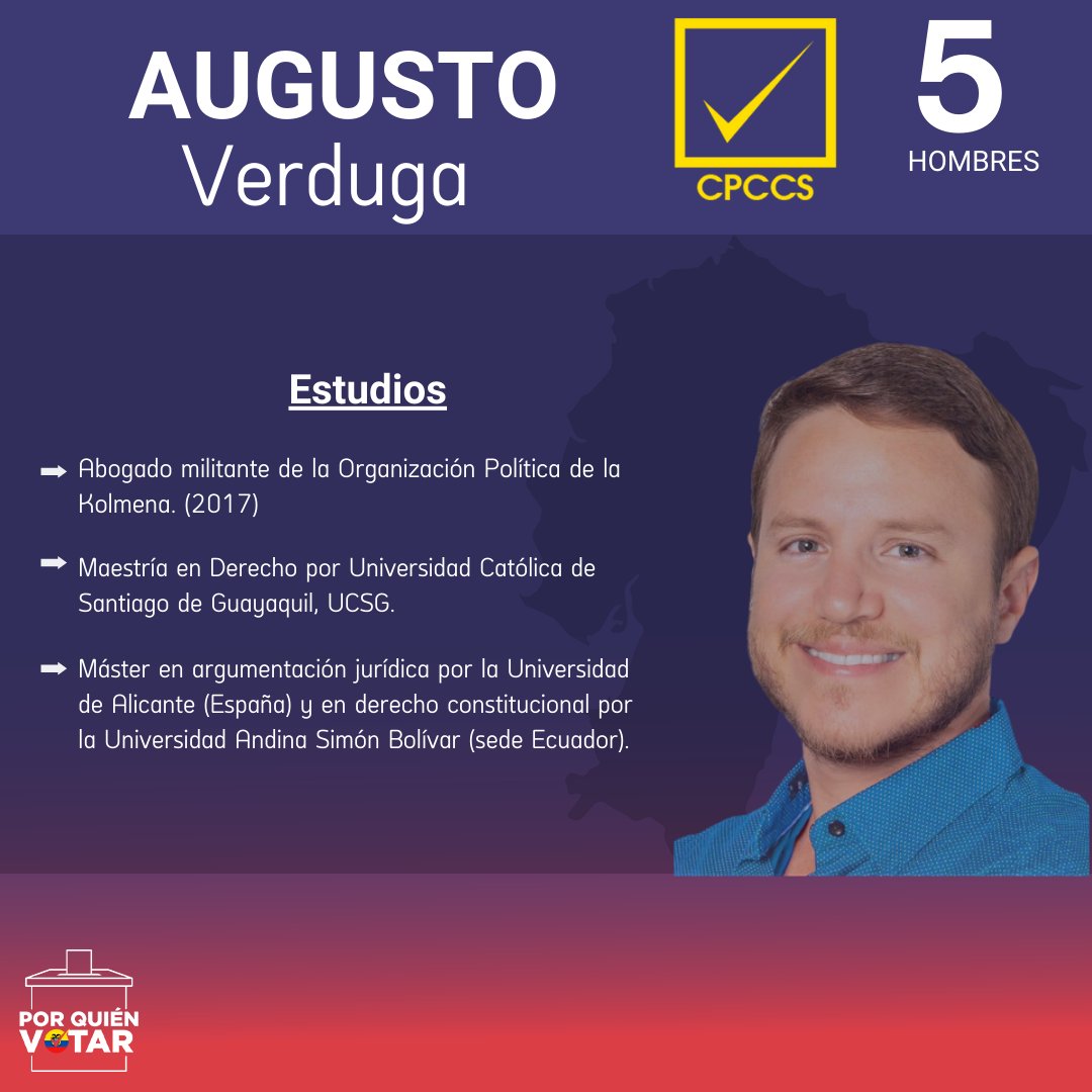 porquienvotarec's tweet photo. Conoce un poco más de este candidato @VerdugaAugusto 👇 ¿Conocías a este candidato que se está postulando al CPCCS? #cpccs      #ElPoderDeLaGenteDecente #votabien #rankingec #porquienvotar #Elecciones2023 https://t.co/a6Rsh7o05c