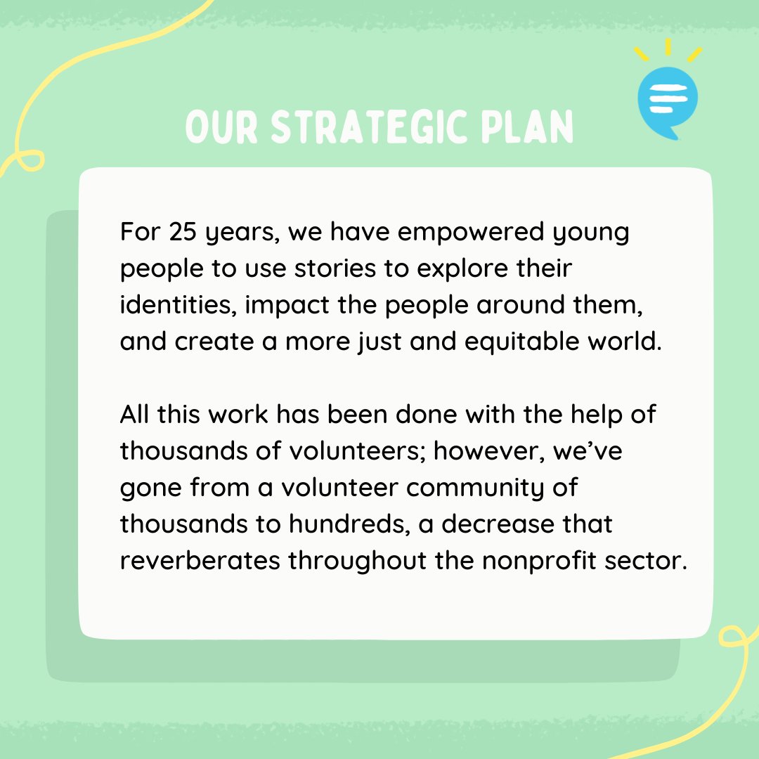 youngstory's tweet photo. Our staff and board have been hard at work on a strategy to plan to bring Young Storytellers to the next level! We're excited to share this plan with you and get to work in the new year. Read more here: https://t.co/IMUoYPUKvY https://t.co/MvzwTRbudj