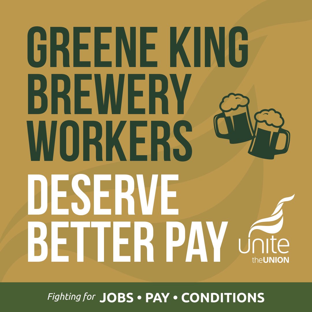 unitetheunion's tweet photo. News: Greene King strikes go ahead over Christmas &amp; New Year’s Eve Greene

Seven days of strike action begins tomorrow (21 Dec).

Read more here 👉🏻 https://t.co/MEttXqAAVt

#FairPay https://t.co/C6kGF4KQUo