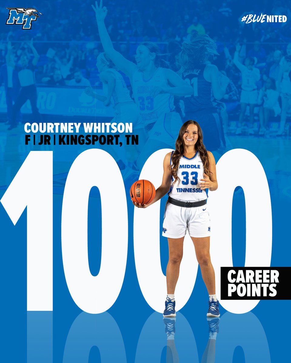 MT_WBB's tweet photo. Welcome to the 1,000 point club, @WhitsonCourtney! Congrats on reaching this milestone!

#BLUEnited https://t.co/7HHD1CilVV