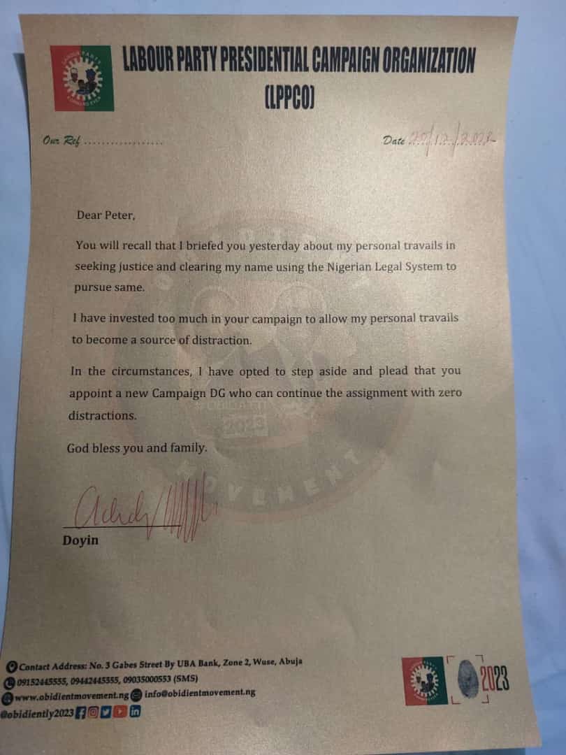 Someone just forwarded this to me. Is it true? @doyinokupe has resigned his position. This is quite exemplary. Politicians in Nigeria should emulate him. #wearebuildingbridges