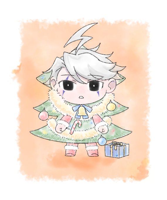 ツリーになった(させられた)モリくんデジタル水彩で塗ってみたら絵本の1ページみたいになった 