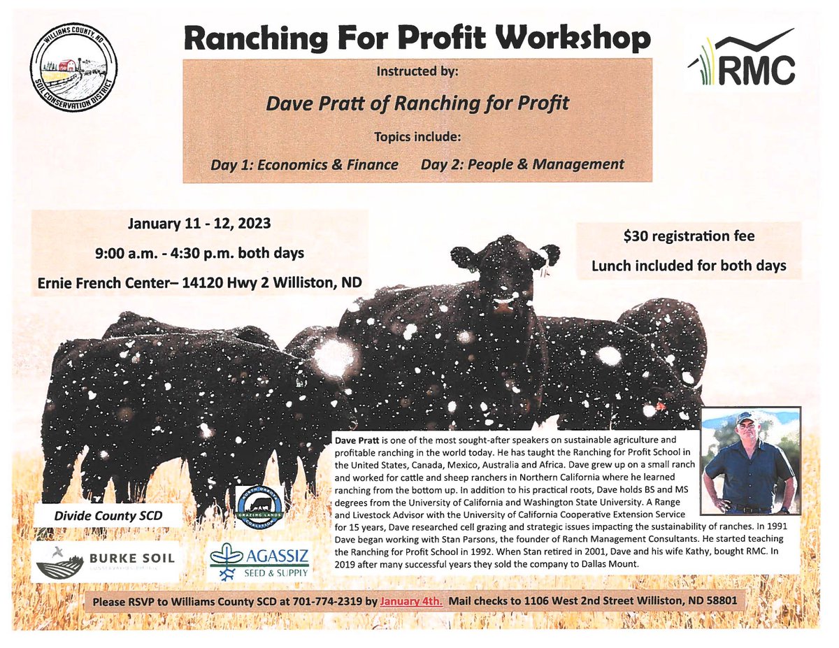 MouseRiverCDU's tweet photo. Mark your calendars!!! Two great opportunities for our local Ranchers in NW North Dakota!!!
#Ranchingforprofit #NorthDakota #Agriculture #NDAgriculture #AgLearning https://t.co/l6MkNQ8qtN