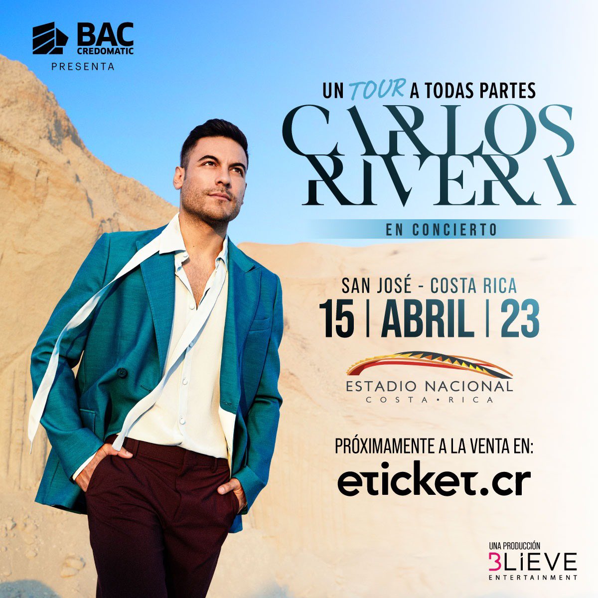 Carlos Rivera anuncia su gira “Un Tour a todas partes” y por supuesto se presentará en el Estadio Nacional de Costa Rica el próximo sábado 15 de abril. Les esperamos.
