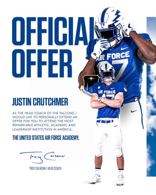 #AGTG After a great talk with @CoachKPearsonAF and <a href="/CoachTimHorton/">Tim Horton</a> I am blessed to receive an offer from The Air Force Academy!